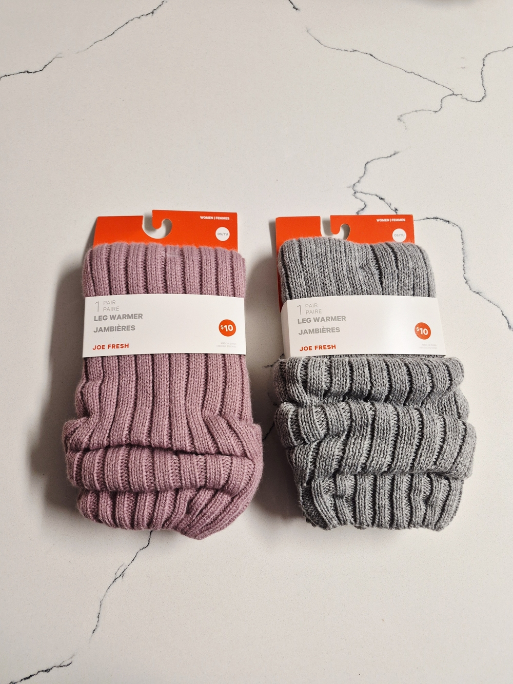 Joe Fresh Ribbed Leg Warmers - Pink & Light Gray Duo
